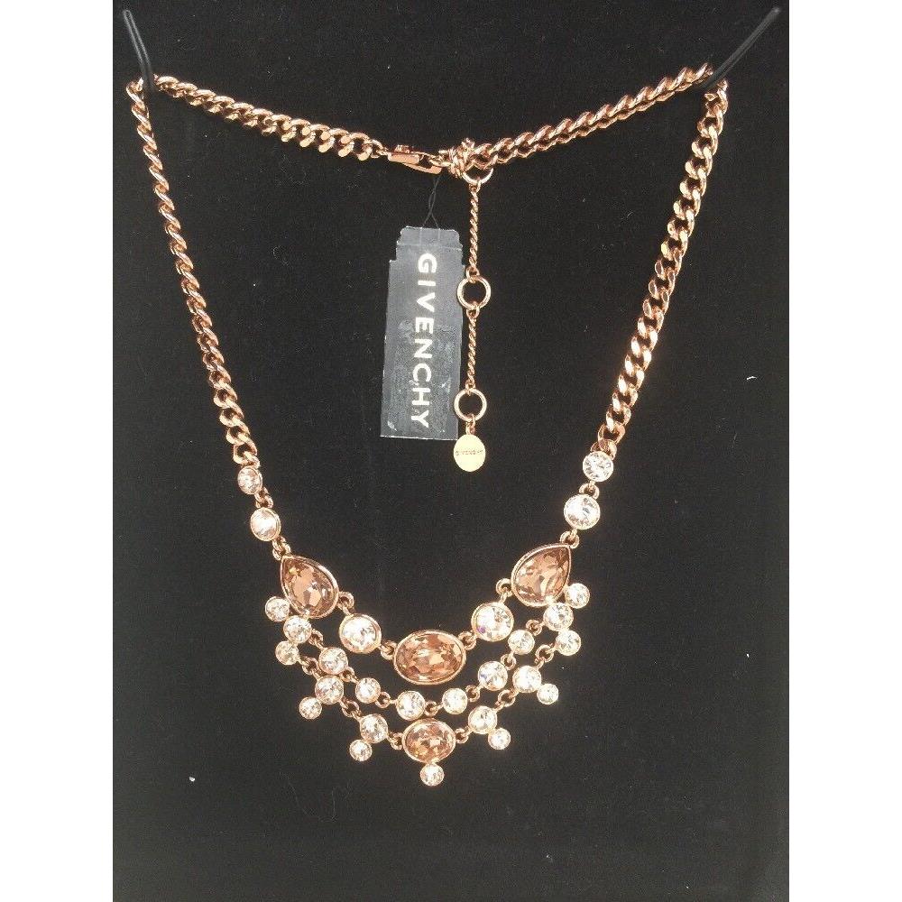Givenchy Rose Gold Tone Collar Multi Crystal Necklace Three- Row Layered Frontl