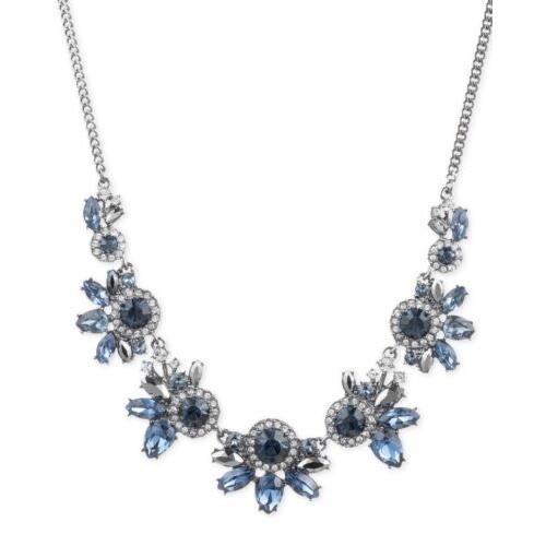 $98Givenchy Crystal Statement Necklace Hematite Not Silver Tone Blue Stones 122