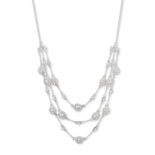 Givenchy Silver-tone Multi Row Crystal Necklace GJ6