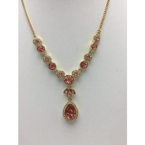 Givenchy Peach Stone Crystal Teardrop Y Necklace 756 GN