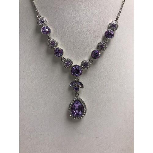 Givenchy Silver Tone Purple Color Crystal Necklace 744 gn