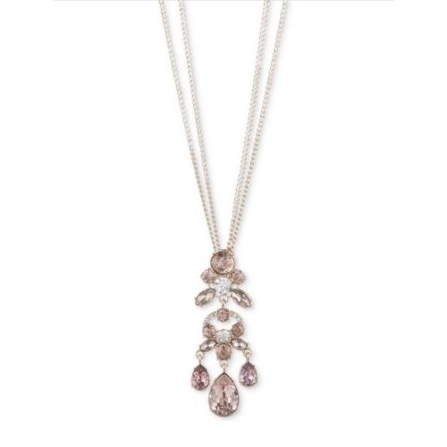Givenchy Clear Pink Crystal Double Row Pendant Necklace F25