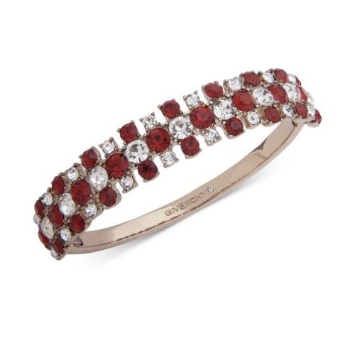 Givenchy Silver Tone Red Clear Crystals Bangle Bracelet 19 GE