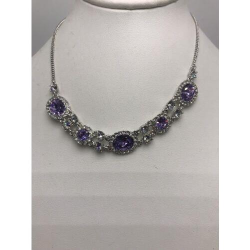 Givenchy Silver Tone Multi Violet Crystal Collar Necklace F20