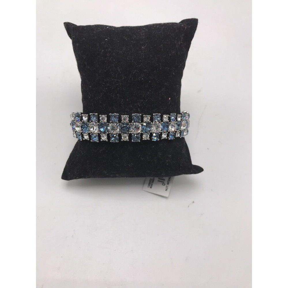 Givenchy Silver Tone Blue Clear Crystal Bangle Bracelet 13 GE