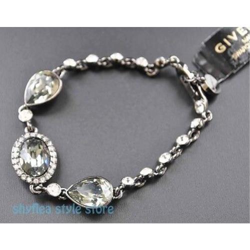 Givenchy Bracelet Gunmetal Pear Swarovski Elements Faceted Stone Elegant Crystal