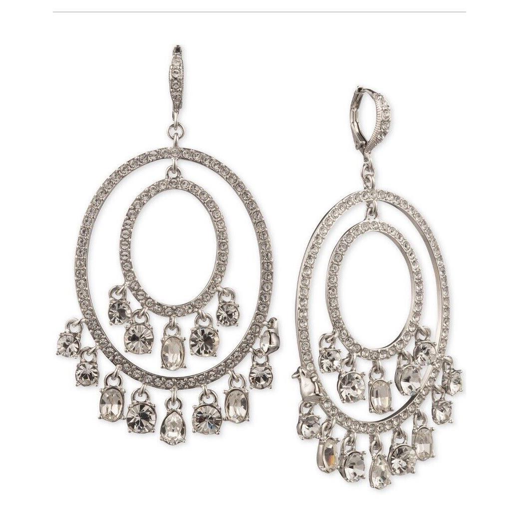 Givenchy Crystal Orbital Drop Earrings Silver Tone Statement 500b