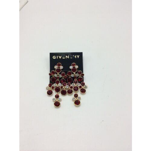 Givenchy Red Clear Stone Chandelier Statement Earrings 2 ge