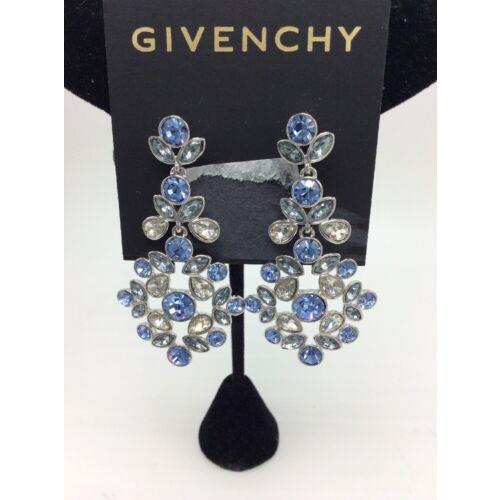 Givenchy Silver Tone Blue Crystal Chandelier Earrings 10 GE