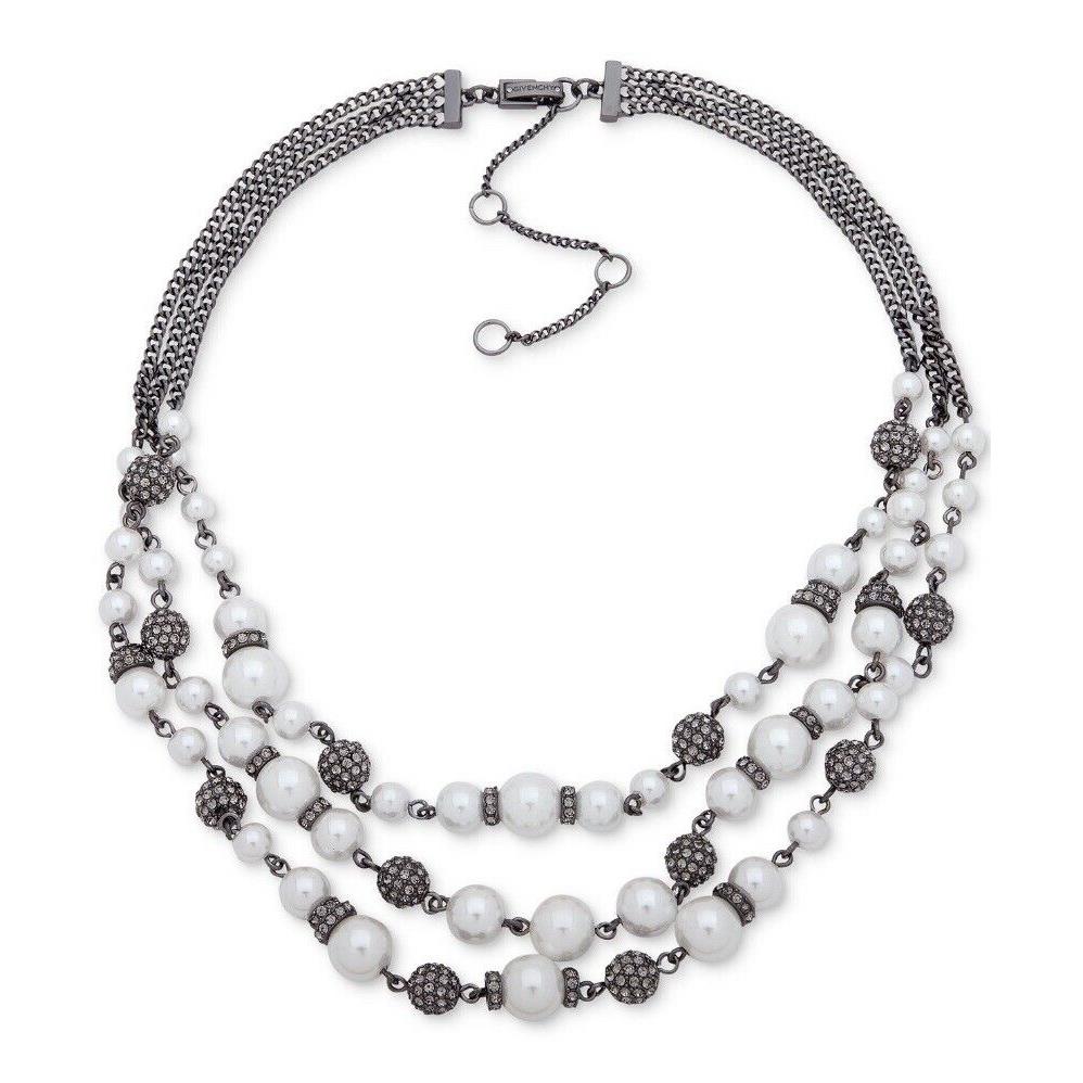 Givenchy Hematite Tone Pearl Pave Bead Collar Necklace 506