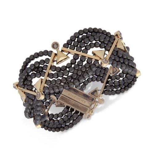 Givenchy Gold Tone Black Artificial Pearl Flex Bracelet JGV14