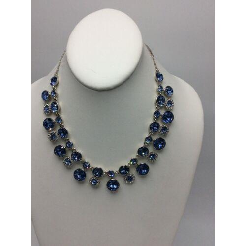 Givenchy Silver Tone Two Layer Blue Crystal Collar Necklace 726 GN