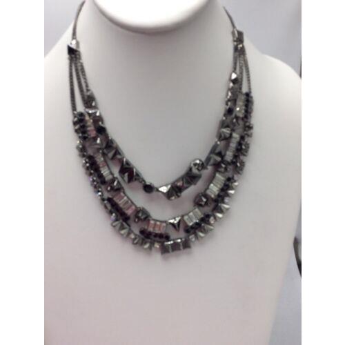 Givenchy Hematite Tone Multi Layered Crystal Collar Statement Necklace 216B