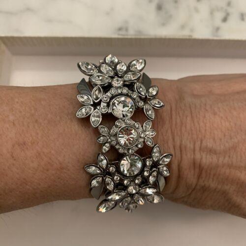 Givenchy Crystal Statement Bracelet Silver Tone Hinged Bangle Signed GB8