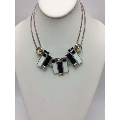 Givenchy Silver Tone Geometric Stone Statement Necklace 741 GN