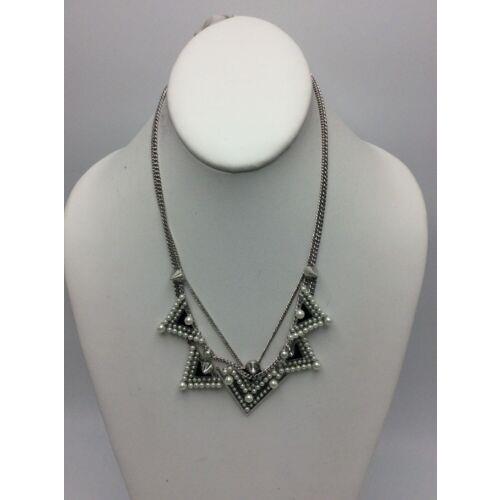 Givenchy Silver Tone Artificial Pearl Black Triangle Necklace 744 GN