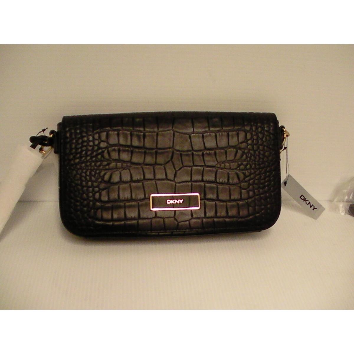 Woman`s Dkny Crossbody Bag Croco Embossed Leather