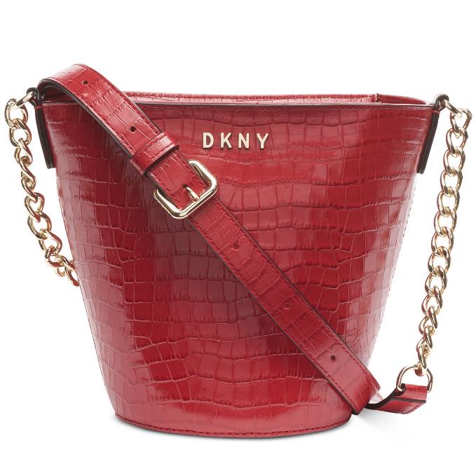 Dkny Kim Snake-embossed Chain Red Leather Bucket Bag B4004