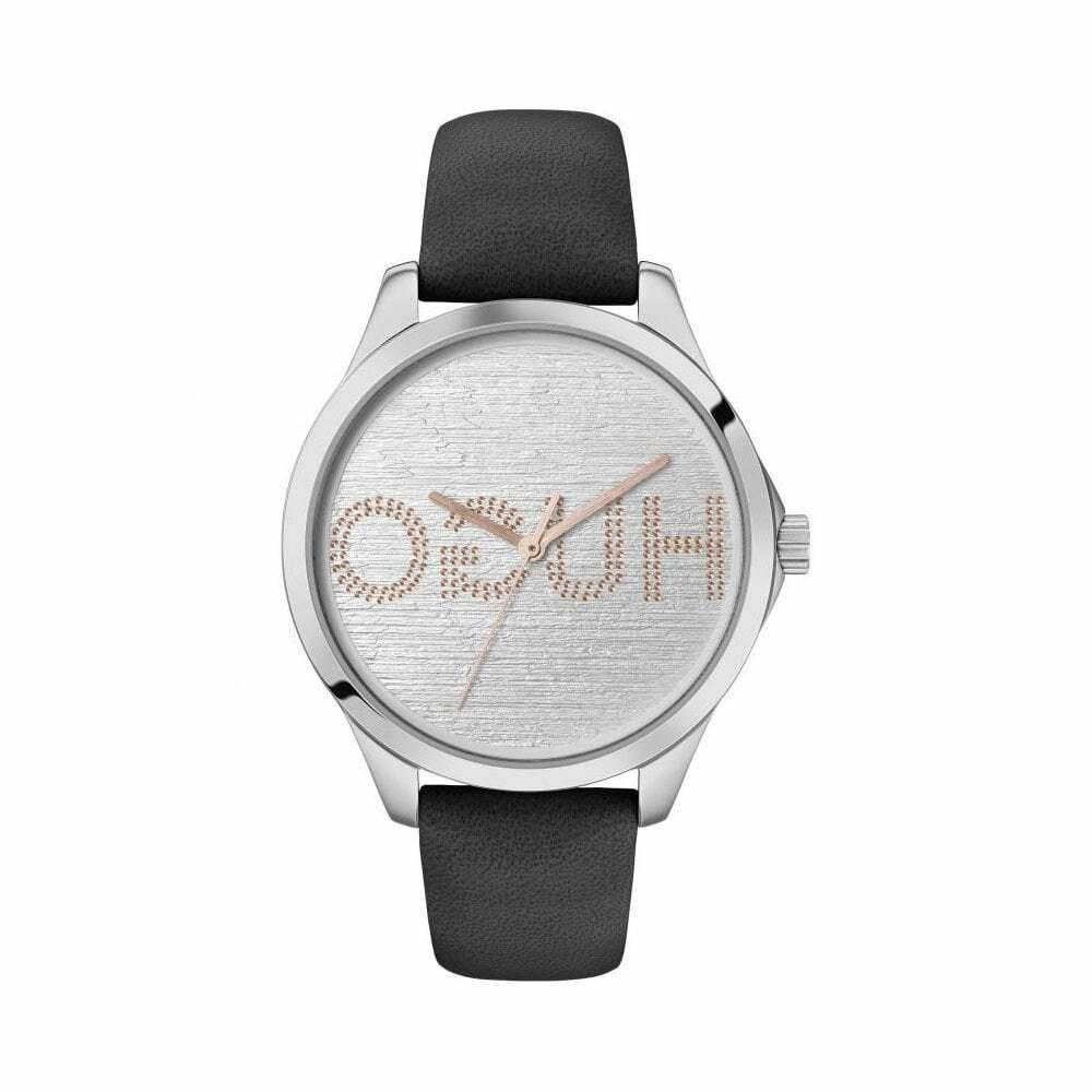 Hugo Ladies Fearless Round Black Leather Strap Silver Dial Watch 1540045