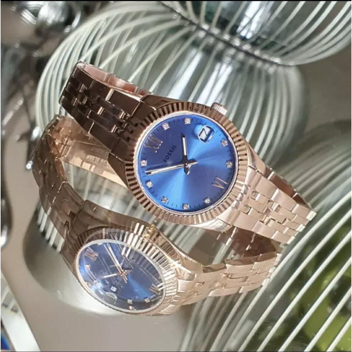 Fossil ES4901 Scarlette Mini Blue Rose Gold Stainless Bracelet 32mm Watch