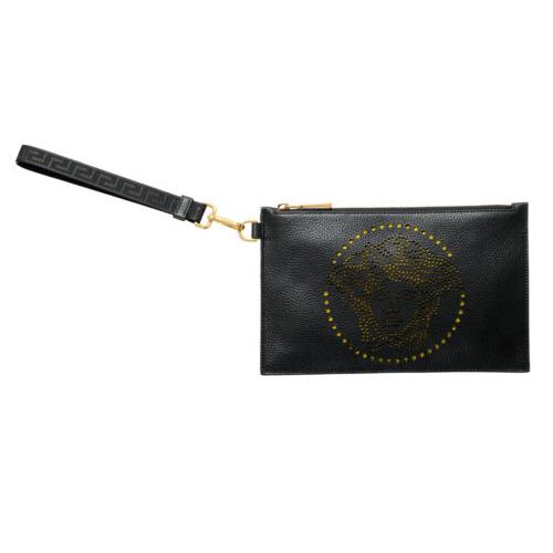 Versace Women`s Black Leather Medusa Clutch Handbag Bag