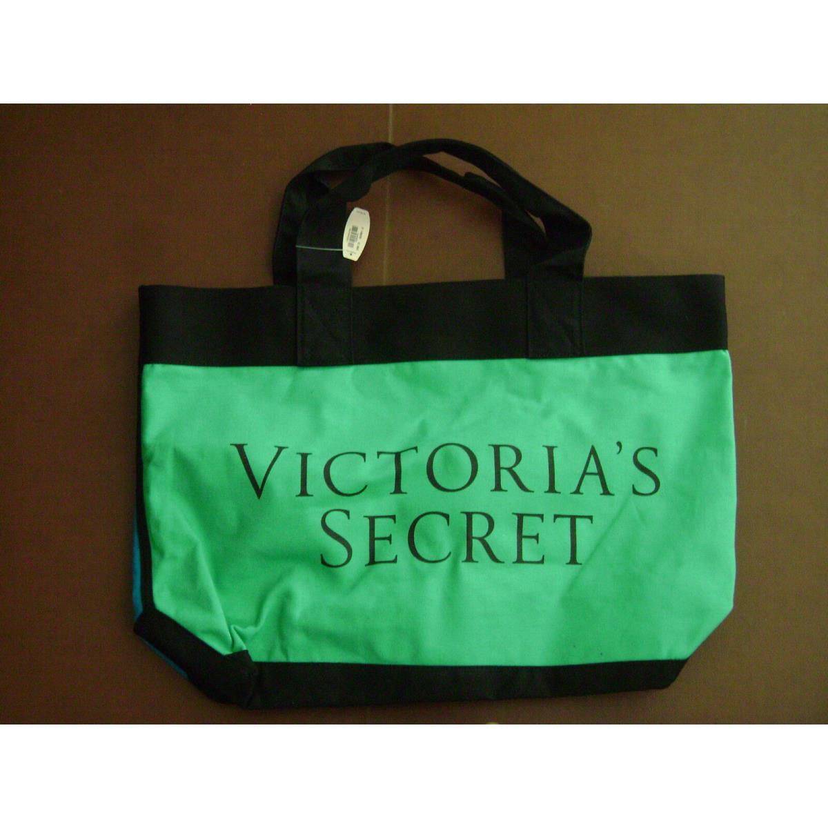 Victoria Secret Huge Canvas Tote Shopping Bag Weekender Getaway Green Blue