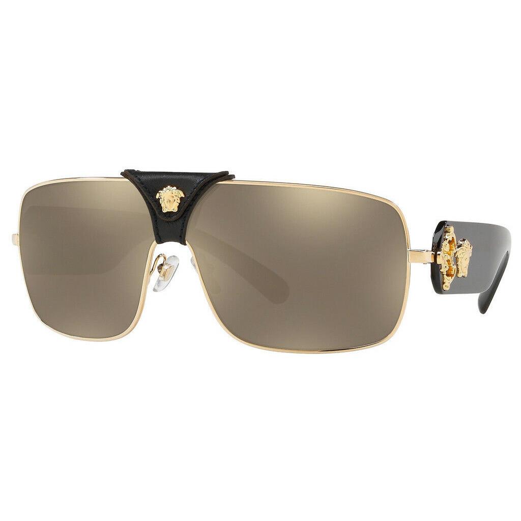 Versace Squared Baroque Sunglasses VE2207Q 1002/5 Gold / Lt Brown Mirror Gold