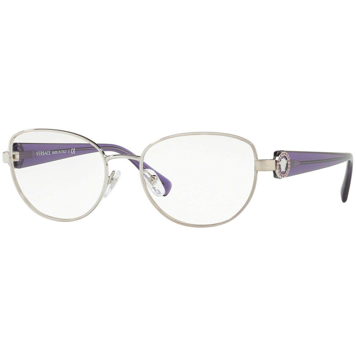 Versace Women`s Medusa Logo Eyeglasses VE1246B 1000 Silver Violet Size 54mm