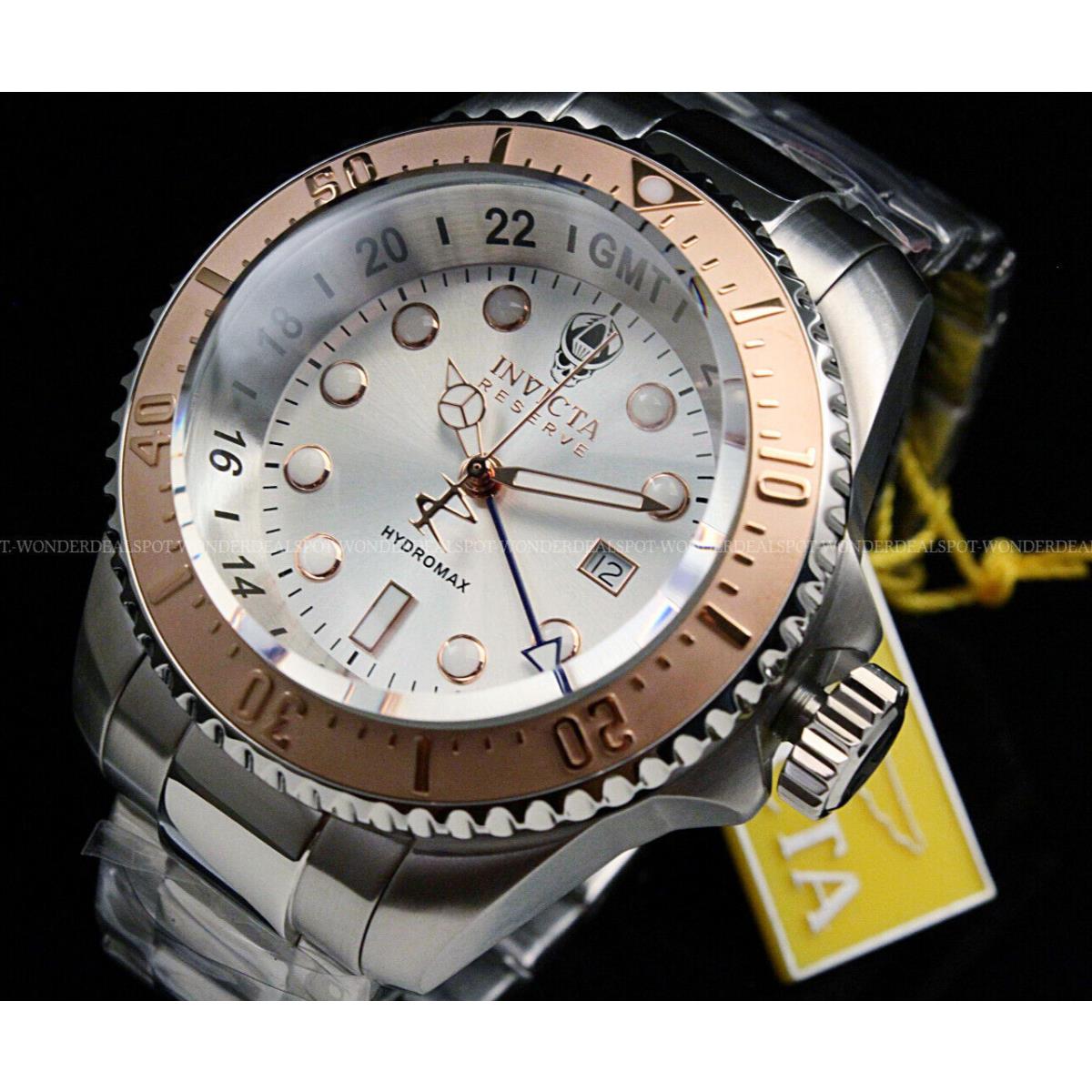 Invicta Reserve Hydromax 16964 Swiss Deep Dish Silver Sunray Dial SS Watch - Dial: Silver, Band: Silver, Bezel: Gold