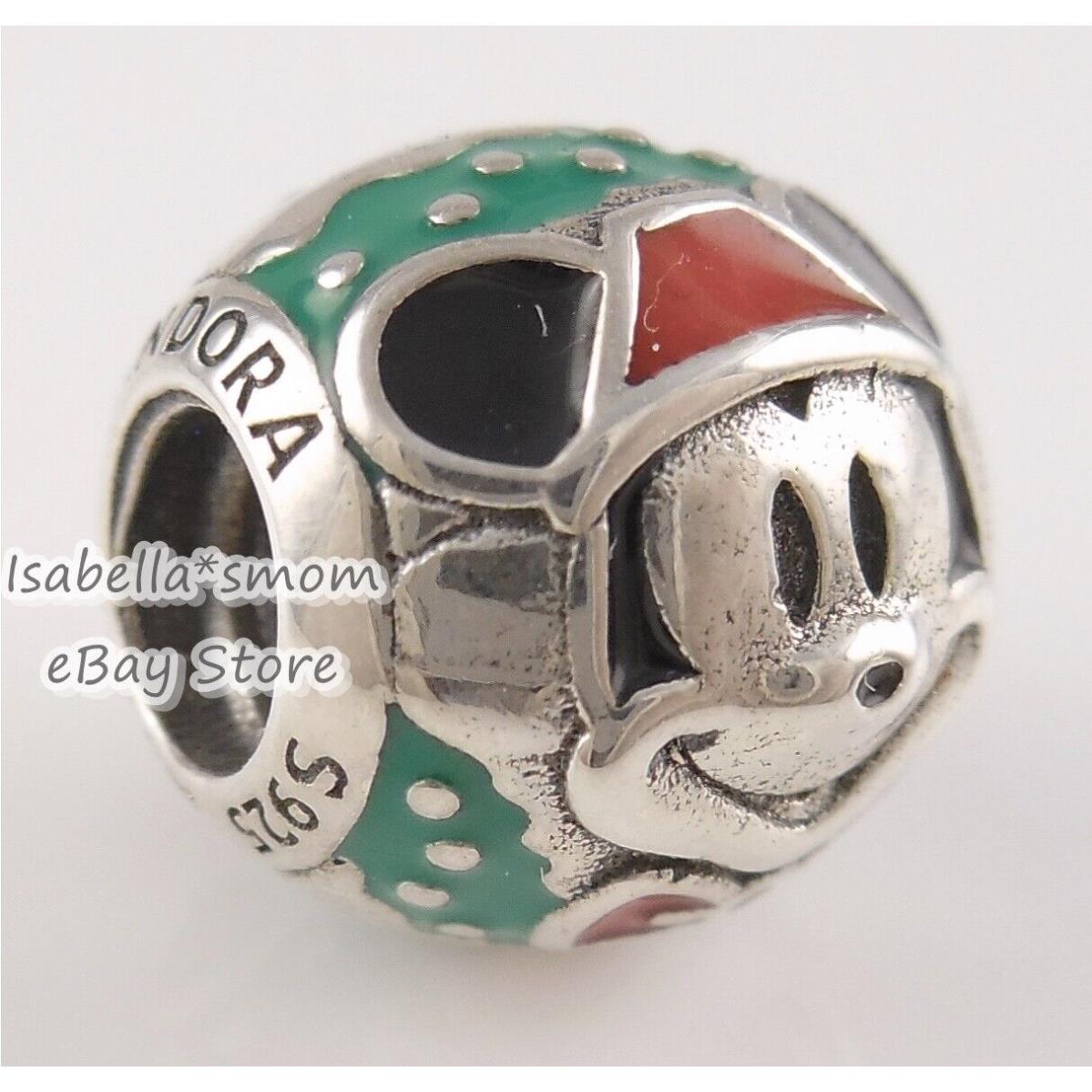 Disney Pandora Red Santa Mickey Round Christmas Charm 797502ENMX w Pouch