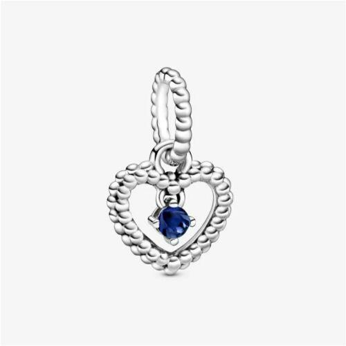 Pandora September Sea Blue Beaded Heart Dangle Charm 798854C12