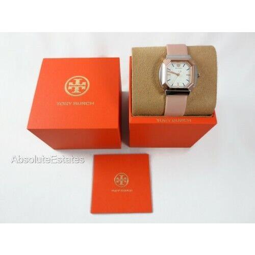 Tory Burch Blake Two Tone Rose Gold Silver Pink Leather Watch TBW5101