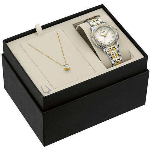 Bulova 98X127 Swarovski Crystals Stainless Watch Crystal Stud Necklace Set