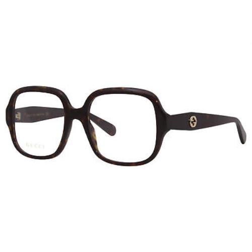 Gucci GG0799O 002 Eyeglasses Women`s Havana Full Rim Square Optical Frame 53mm