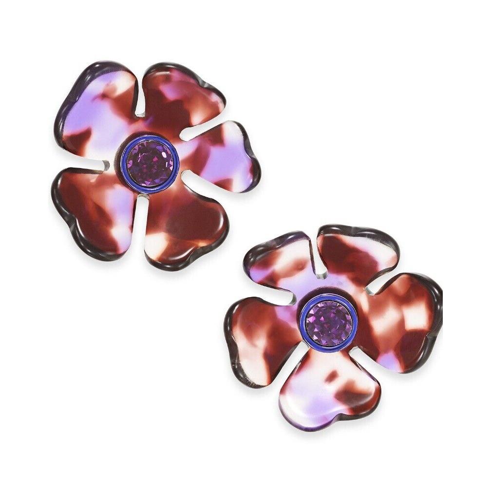 Kate Spade Gold Tone Purple Crystal Flower Stud Earrings Z108