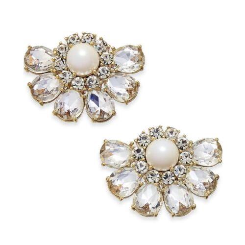 Kate Spade Goldstone Clear Pearl Crystal Cluster Stud Earrings D52