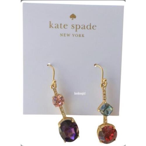 Kate Spade Bright Ideas Blue Gold Plated Stone Hoop/ Drop Earrings 4