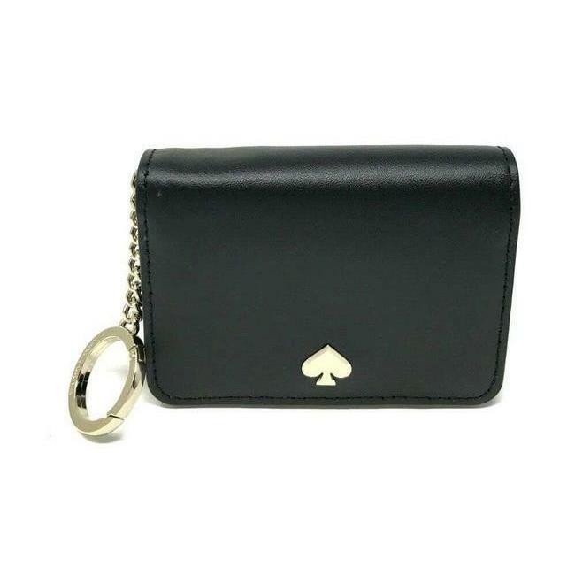 Kate Spade Nadine Slim Bifold Key Card Holder Wallet Black Dolce Leather Heart - Black / Gold