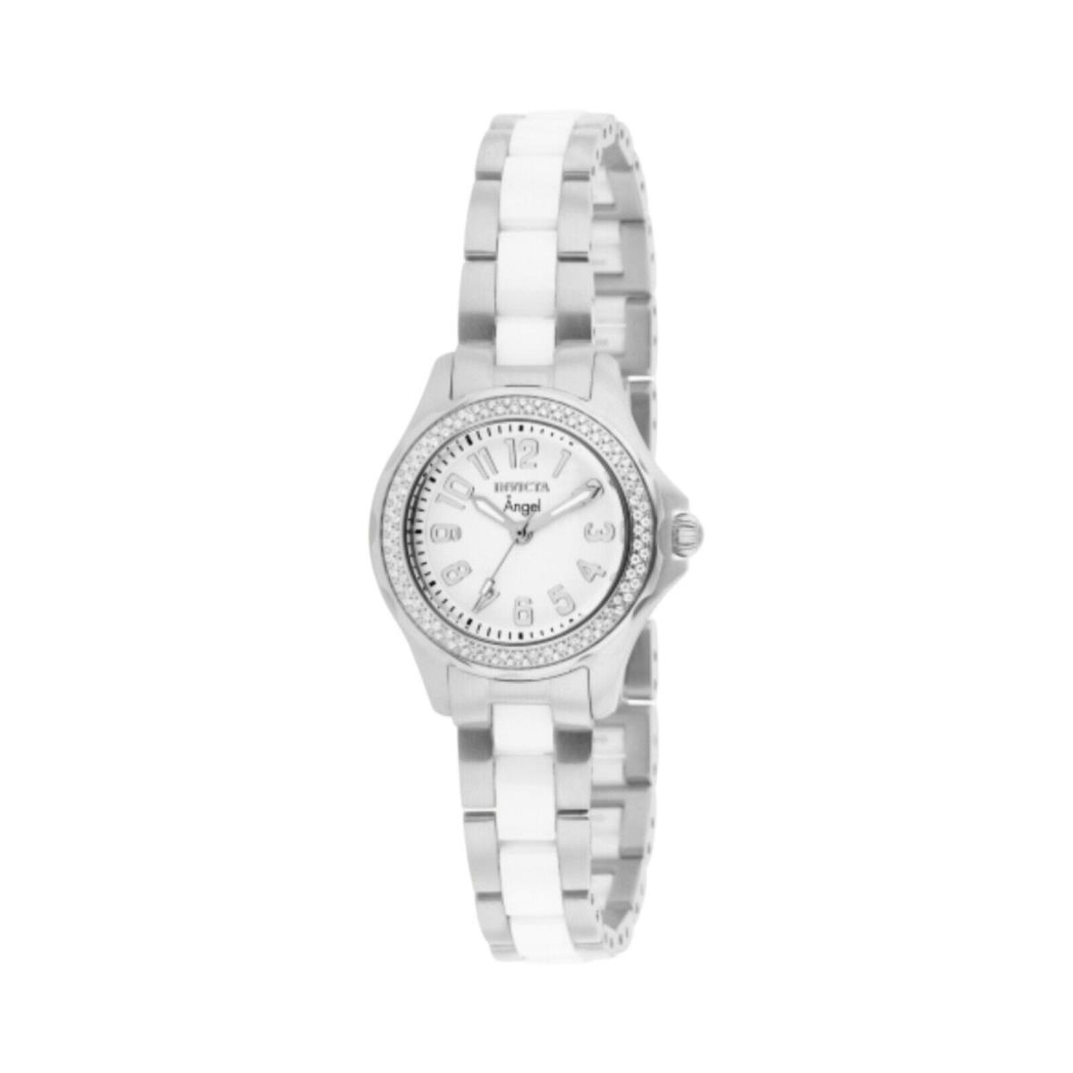 Invicta 1779 Angel Diamond Accented Stainless Ceramic Bracelet Womens Watch Read - Dial: White, Band: Silver, White, Bezel: Silver