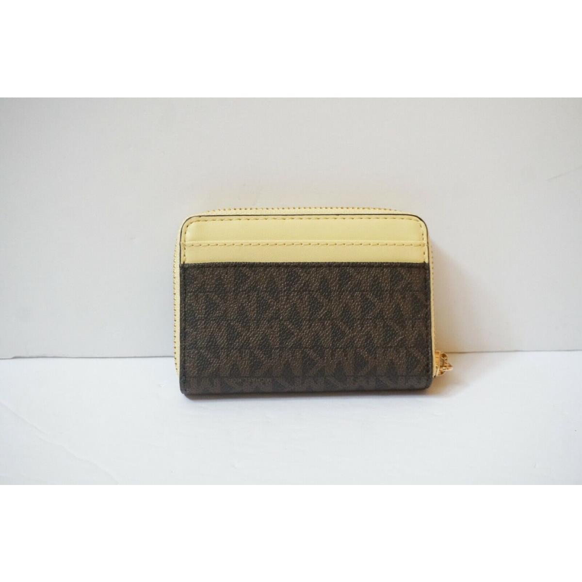 Michael Kors Jet Set Travel MD Zip Around Card Case Wallet MK Brown Yellow