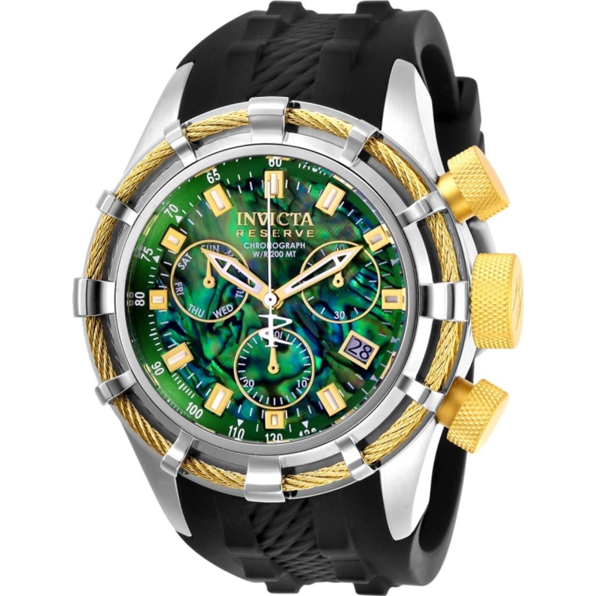 Invicta Men`s Watch Reserve Chronograph Green Abalone Dial Black Strap 26193