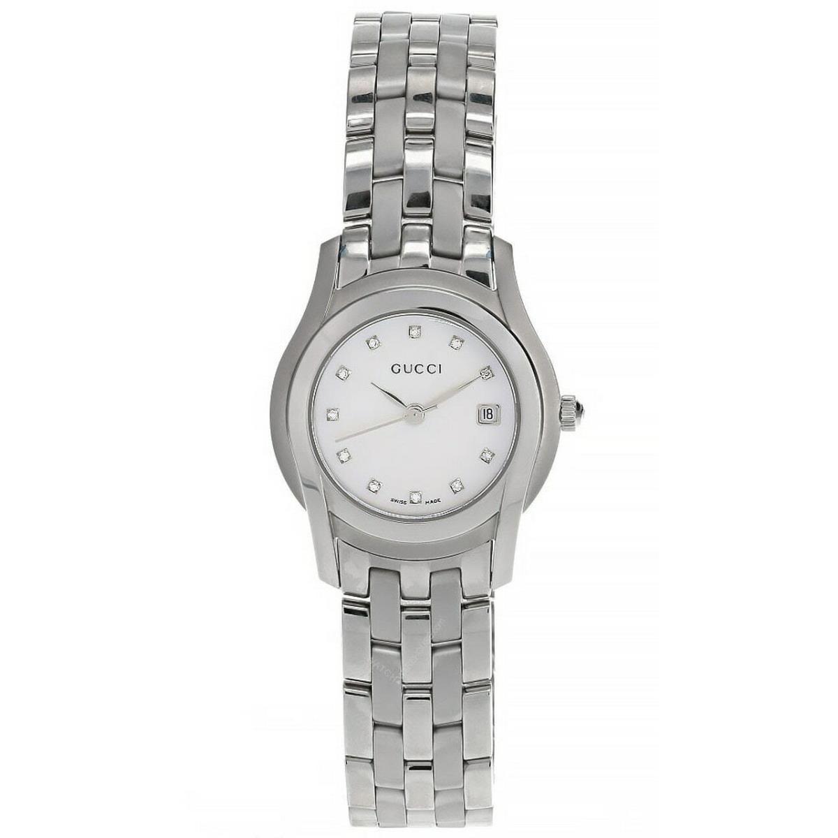 Gucci 5505 27MM SS Mother of Pearl 11 Diamond Women`s Watch YA055501