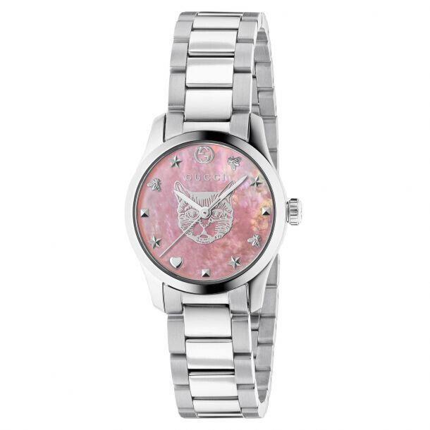 Gucci G-timeless 27mm Pink Mother-of-pearl Dial Stainless Steel Watch YA1265013