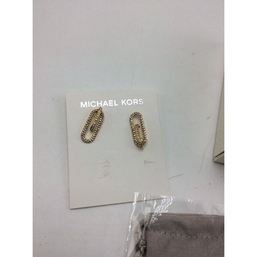 Michael Kors Gold Tone Pave Loop Post Earrings Iconic Links 26