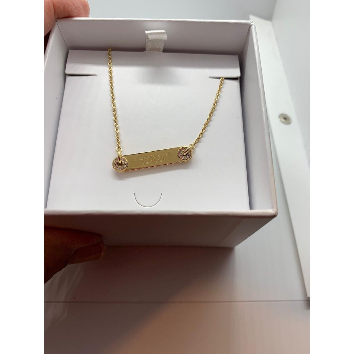 Michael Kors MKJ6383 Pave Plaque Pendant Necklace Gold Tone MKJ6383710 S2