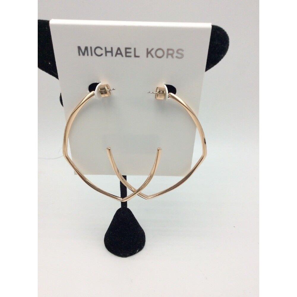 Michael Kors Large Faceted Open Hoop Rose Gold Tone Earrings 86