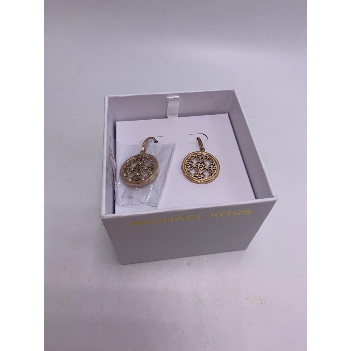 Michael Kors Rose Gold Double Circle Logo Drop Earrings w/ Gift Box D2