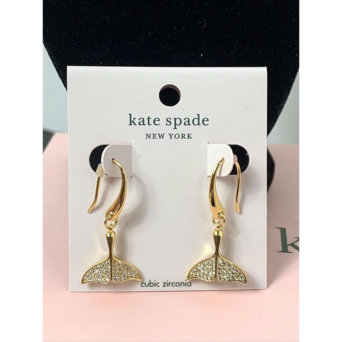 New Kate Spade Whale Tail Pave Drop Dangle Earrings Gold Plated Sparkle CZ