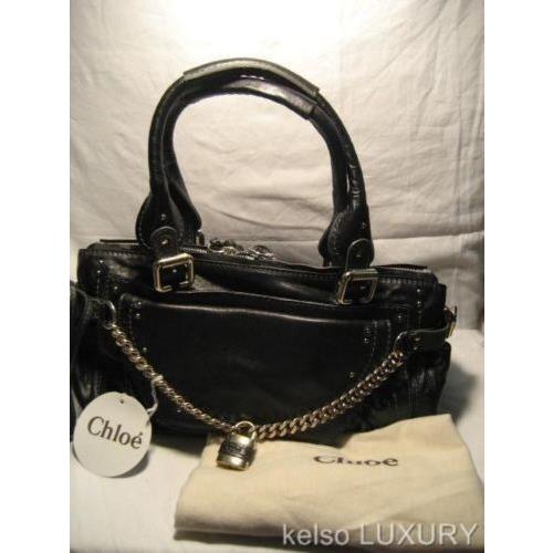 Chloe Paddington Navy Leather Lock Key Large Bag Satchel Handbag Purse