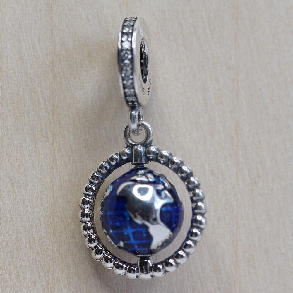 Pandora Charm Spinning Globe Dangle 798021CZ W Suede Pouch